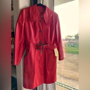 Vintage Made in Canada Red Leather Gold button and buckle size 13/14 size M
